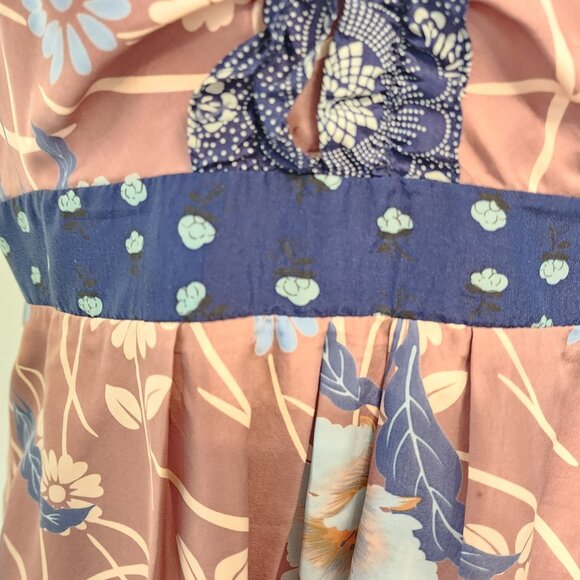 Odille Floral Print Silk Top With Ruffle Trim & Cap Sleeves Size 6 - Picture 4 of 7